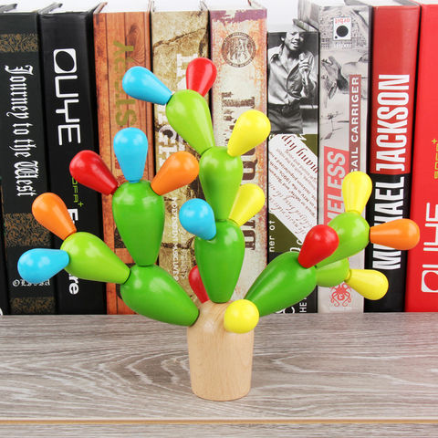 Venta al por mayor de juguetes de China: Cactus de madera para equilibrio, bloques apilables, rompecabezas 3D para niños, juego de ensamblaje