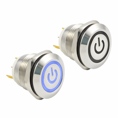 19mm Metal Momentary Push Button Switch 5A/250V AC with Blue LED Ring Light
