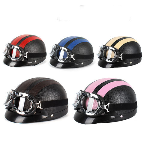 Motorcycle Half Open Face Protective Helmet With Sun Visor And Goggles Universal
