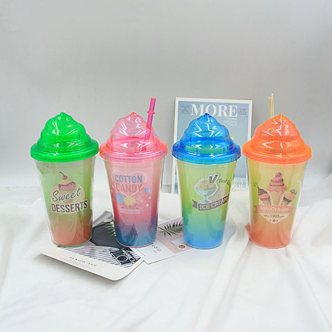 Buy Wholesale China Plastic Straw Cup Fancy Biscuit Design Summer Cute Girl  Double-layer Ice Cup & Plastic Straw Cup Plastic Tumbler at USD 3.46