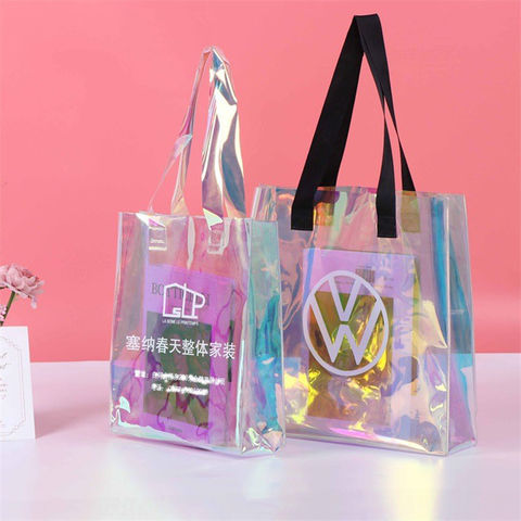 Source Custom Fashion Colored Neon Hologram PVC Bag Plastic Pink