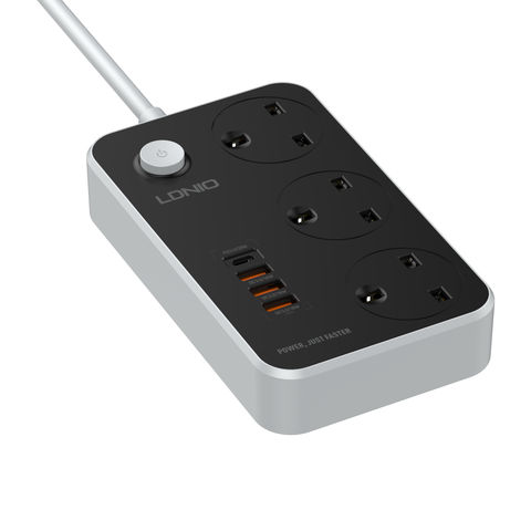Multiprise LDNIO - 3 Prise de courant UK 6 Port USB