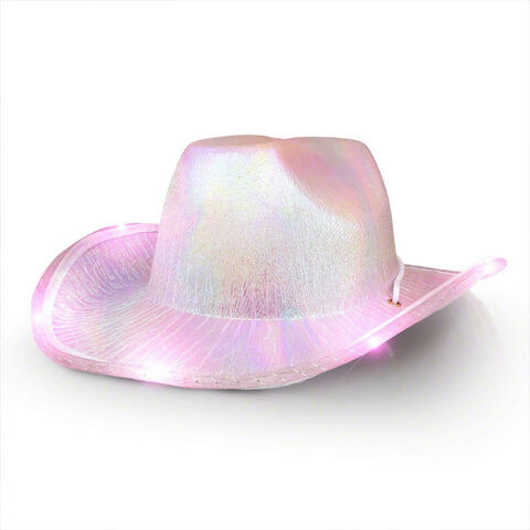 Shiny Pink Light Up Led Cowgirl Hat 