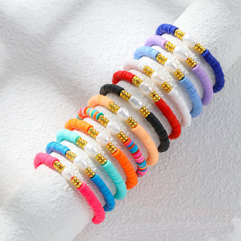 Cheap Fashion Jewelry Bracelets Gold Bead Bracelet Colorful Polymer Clay  Friendship Bracelet for Adults Kids