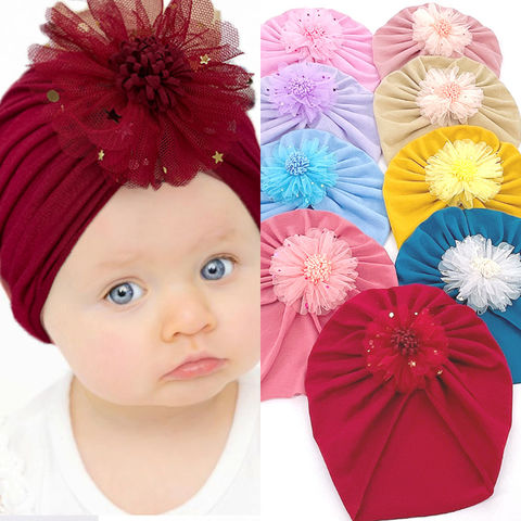 Turbante anudado de terciopelo rosa de bebé niña (juego de 2
