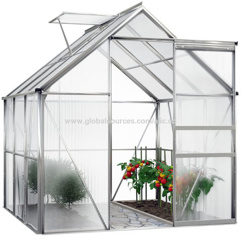Invernadero de 6 x 12 pies para exteriores, cobertizo de almacenamiento de  invernadero de policarbonato con puerta corredera y ventana de ventilación