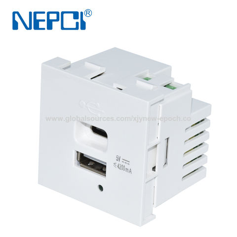 وحدة شاحن USB بمنفذ USB نوع A+C QC4.0 45*45mm 5V4.2A XJY-USB-17E-A/C NEPCI - شاحن USB جداري للشركات