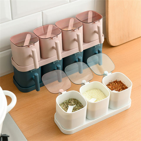 1 Set Clear Seasoning Box Set 4pcs Clear Seasoning Storage Container With  Spoon Clear Seasoning Rack Spice Pots For Pepper Spice Salt Sugar Storage,  Kitchen Stuff