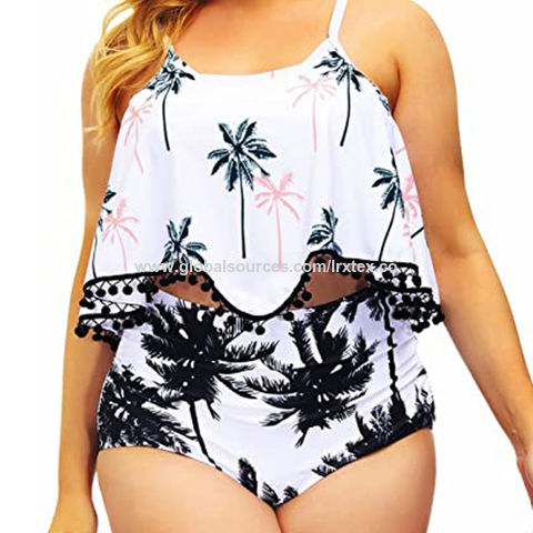 Swimsuits for Women Two Piece Bathing Suits Ruffled Flounce Top High  Waisted Bikini Set