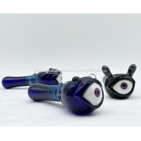 Handmade red blue solid glass smoking weed pipe