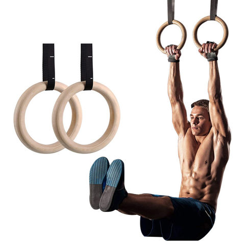 Wooden Gymnastic Rings Pull Up Strength Training Gym Exercise Crossfit 