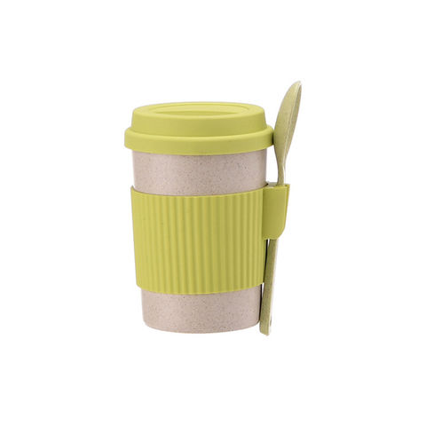 Travel Coffee Mug Eco-Friendly Bamboo Fiber Coffee Cup Silicone Ring Lid