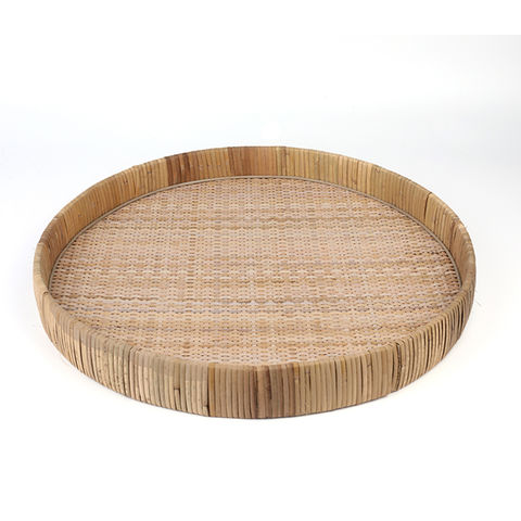 Wooden Serving Tray For Ottoman, Round Wicker Ottoman Tray