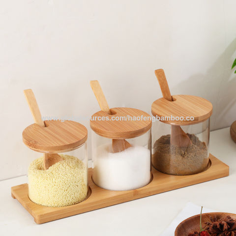 Glass Herb and Spice Jar Bamboo Lid Home Storage Kitchen Eco