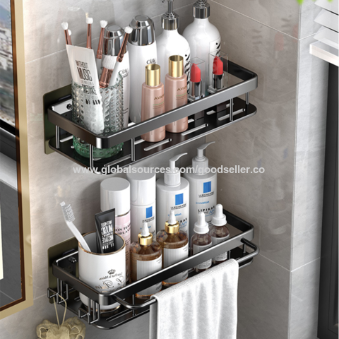 Silver Bathroom Shelf Without Drilling, Space Aluminum Suction Cup Wall  Storage Rack For Bathroom And Toilet