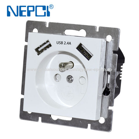 Stop Kontak Dinding USB Listrik Prancis dengan Port USB A 5V 2.4A Stop Kontak XJY-USB-46B for sale at factory direct price