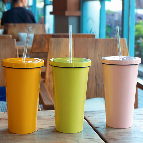 Tazas de viaje termo de acero inoxidable, taza calentadora para coche, 16 oz, taza de té clásica con pajita, sublimación en blanco for sale at factory direct price