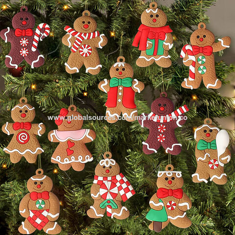 24 Pieces Christmas Tree Decorations Assorted Gingerbread Decorations Gingerbread Man Ornaments Xmas Hanging Ornament with Santa Claus Snowflake for Christmas Tree Home and Party Decor