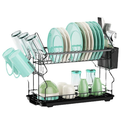 Dish Drying Rack - 2 Tier Dish Racks For Kitchen Counter With Drainboard,  Utensil Holder And Glass Holder, Small Dish Dryer Rack, Multifunctional Dish  Drainer, Black
