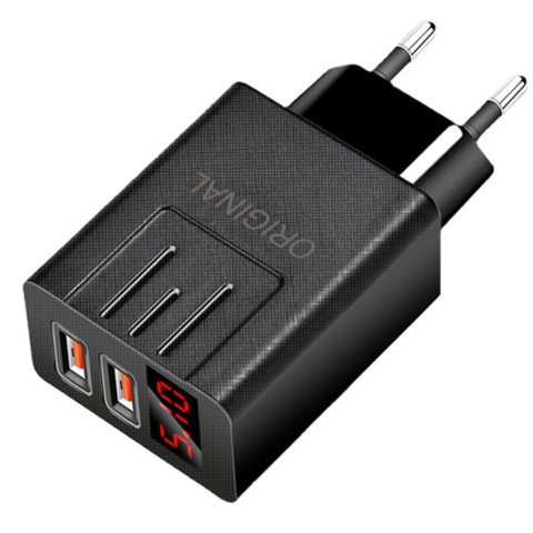 Carregadores de celular com display LED, Adaptador USB de parede com carregamento rápido, 2 portas de saída