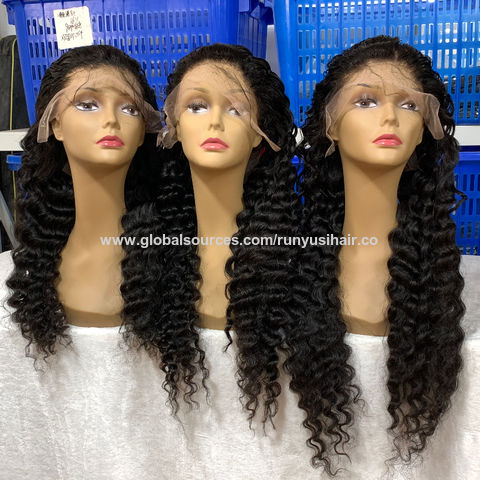 High end Black Human Hair Front Lace Wig Factory Deep Wave Virgin