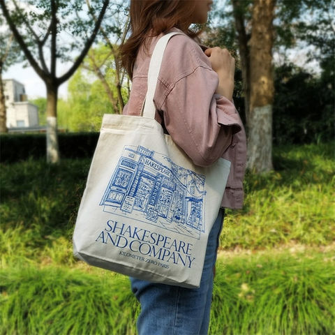 E113 Pink Cotton Canvas Eco Shopping Tote Shoulder Bag Print English SentenceS 