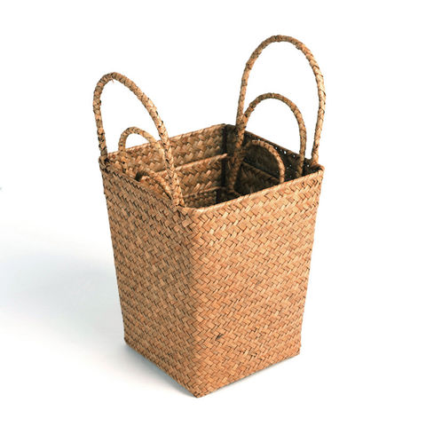 Laundry BlueMake Woven Seagrass Belly Basket for Storage Small, FleshTin Plant Pot Cover Picnic and Grocery and Toy Storage