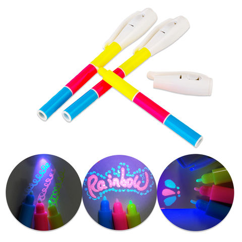 3 pcs Invisible UV Ink Marker Pen Blue Red Yellow Black Light Reactive New