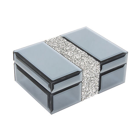 Mothers Day Luxury Silver Diamante Mirrored Glass Jewellery Box Trinket Box 