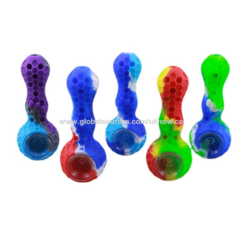 Silicone Tobacco Pipe with Glass Bowl for Natural Herbs, Bee Honeycomb Silicone Tobacco Pipe with Glass Bowl for Natural Herbs, Bee Honeycomb