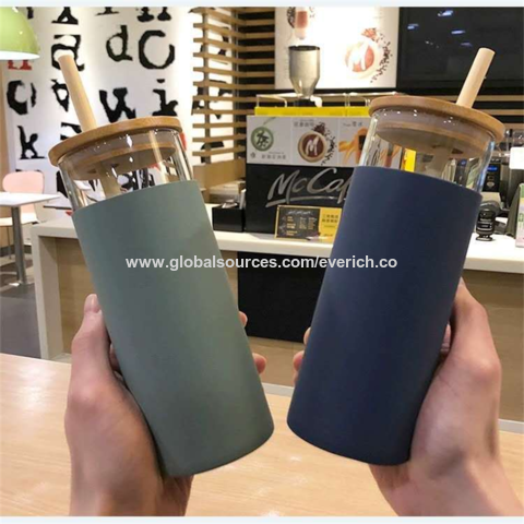 20 oz Glass Tumbler with silicone sleeve and bamboo lid | Personalized  tumbler