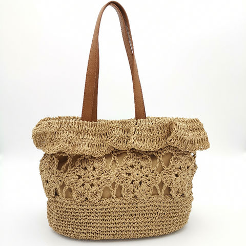 Straw-Paper Crochet Tote Bag for Women