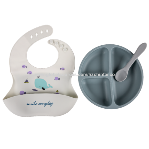 Wholesale Silicone Suction Plate Dinosaur Shape Feeding Adjustable Bib Baby  Feeding Set Manufacturer and Supplier