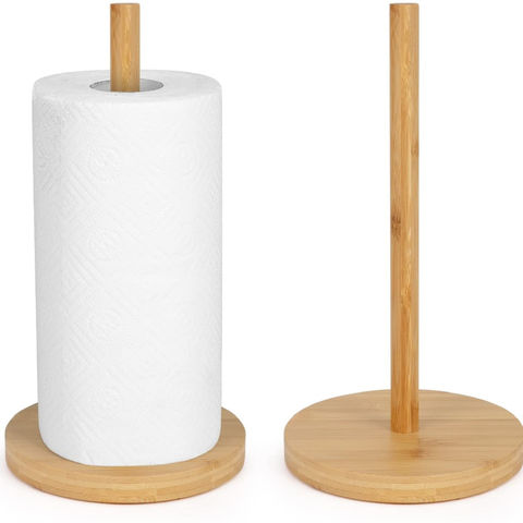 1 rouleau de serviettes en papier, porte-serviettes en papier en bois de  bambou pour comptoir