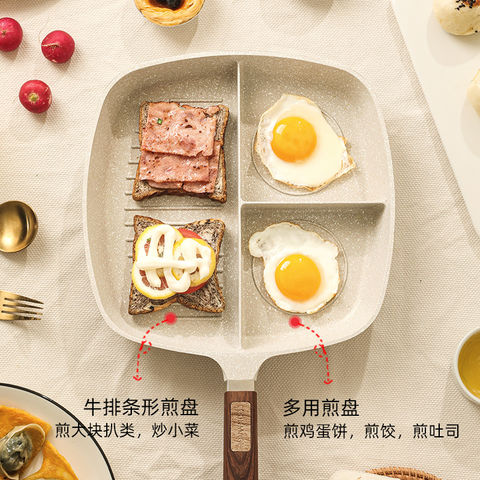 Multifunctional Breakfast 3 Section Cast Iron Divided Egg Fried pan  Manufacturer China