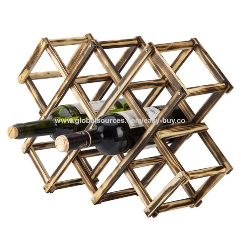 Wine Rack, Wood Wine Storage Racks Countertop, 10 Bottle Wooden Stackable  Wine Cellar Racks, Foldable Tabletop Free Standing Wine Bottle Stand Holder