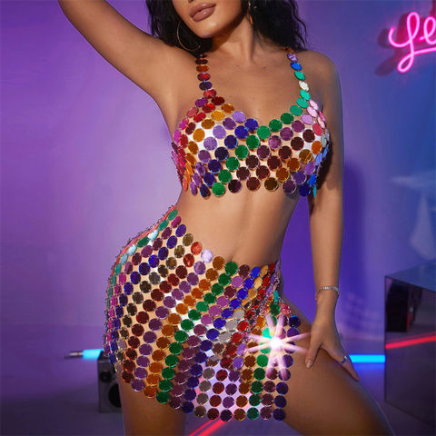 Glitzerndes Damen Crop Top mit Pailletten, Sommerkollektion 2022 - Sexy Metallic Halter Top für Damen, ideal für Partys und Events for sale at factory direct price