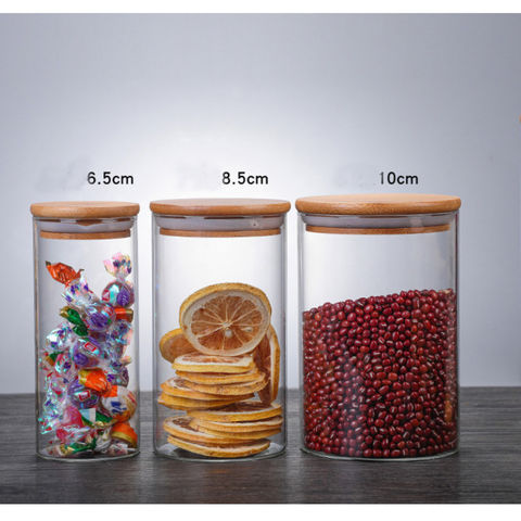 Tarros de vidrio, juego de tarros de especias con tapas herméticas de madera, pequeños contenedores de almacenamiento de alimentos for sale at factory direct price