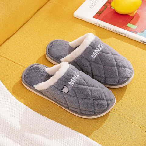 Pantoufles d'intérieur en coton avec motif de dessin animé, jolies pantoufles chaudes pour le sol avec motif ananas et ours