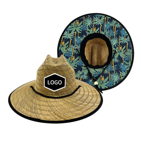 straw hat with print under brim