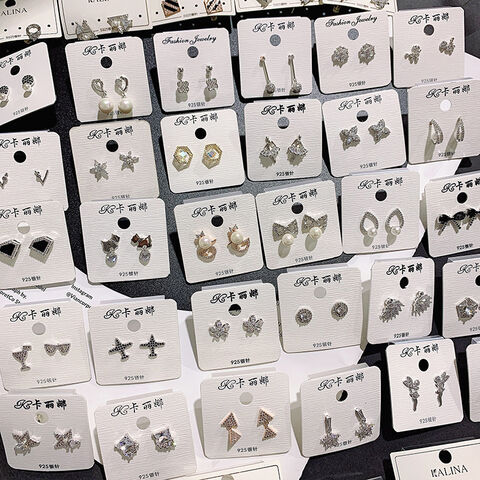 Boucles d'oreilles en alliage incrustées de zircon avec aiguille en argent pour femmes, petites et exquises - Bijoux de mode en gros