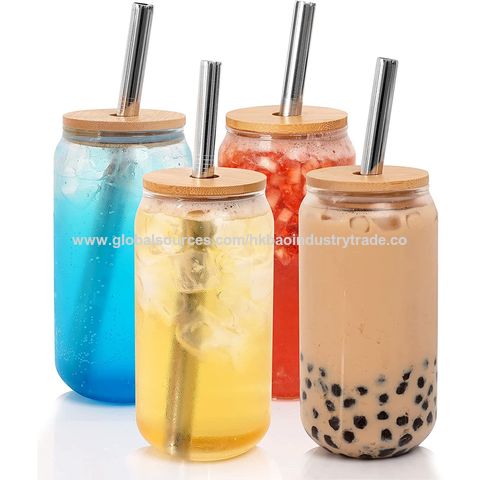 Bamboo Lid and Straw, Beer Can Glass, Iced Coffee Glass Lid, Beer