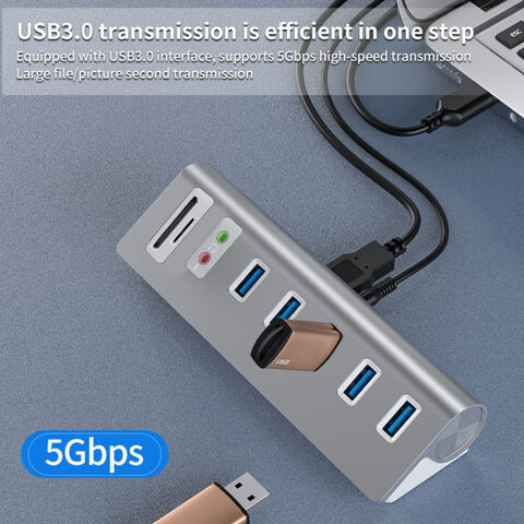 Aluminium 5Gbps 5-Port USB 3.0 Hub mit TF/SD Kartenleser Kombinationen Audioeingang/-ausgang