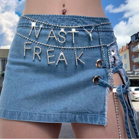 Chaîne de corps sexy personnalisée pour femmes, chaîne de ventre et de taille avec lettres en strass argentés