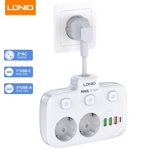 LDNIO - Regleta de 10 enchufes + 4 USB PD 20W SC10610