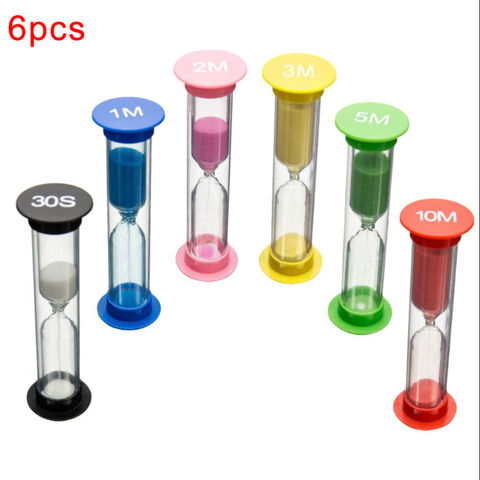 Juego de 6 Relojes de Arena de Plástico Coloridos para Niños, Temporizadores de Arena de 30 segundos, 1, 2, 3, 5 y 10 minutos