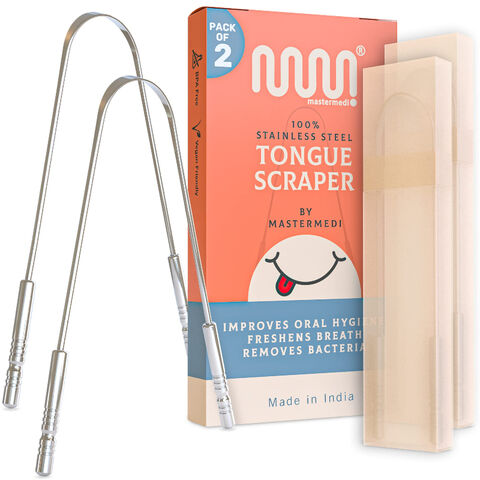 Lot de 2 Gratte-Langues pour le Traitement de la Mauvaise Haleine, Nettoyeurs de Langue en Acier Inoxydable pour l'Hygiène Bucco-Dentaire for sale at factory direct price