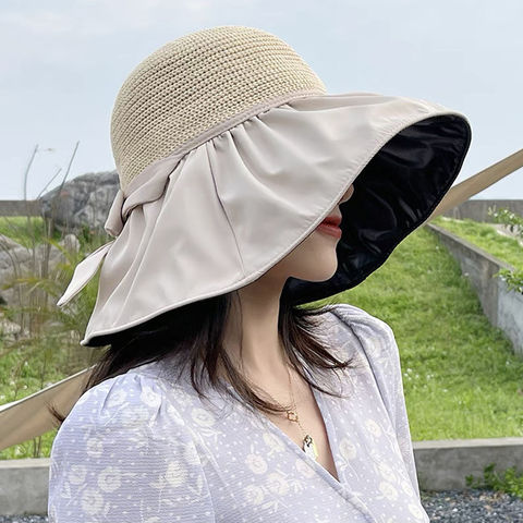 MedzRE-SDKS Womens Sweet Bowknot Large Brim Straw Bohemia Beach Sun Hat