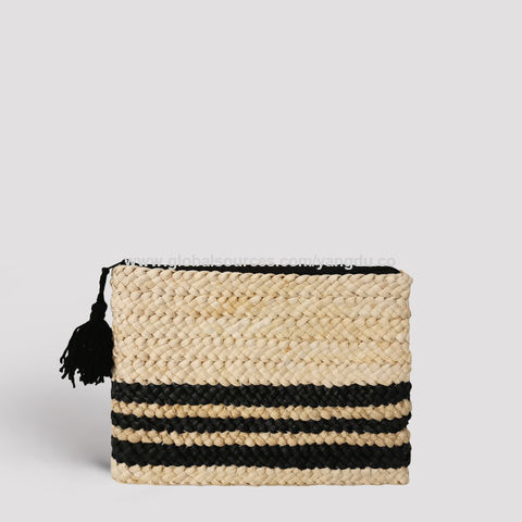 Pochette brodée en paille tissée écologique - Sac à main artisanal