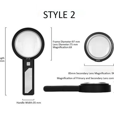 Magnifying Glass with LED Light Illuminated Magnifier with 2X 6X Magnification 